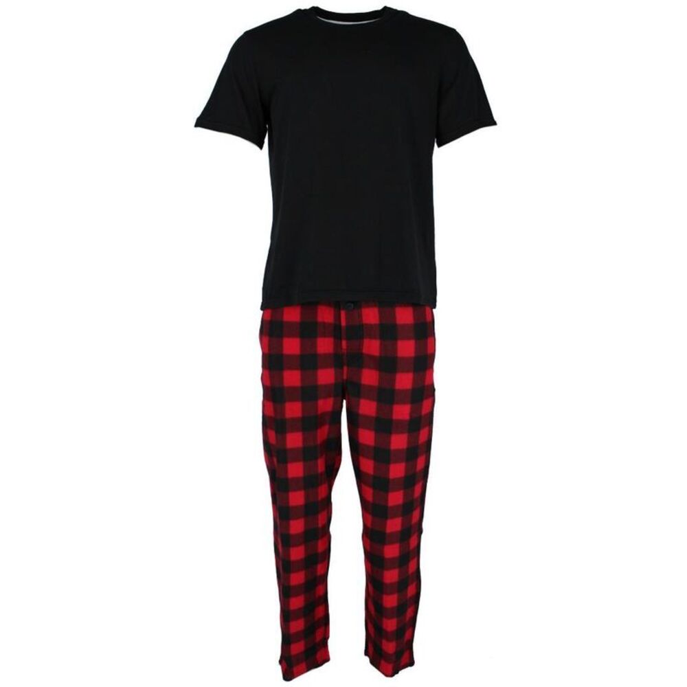 Fruit of the Loom Men's Fleece Plaid Sleep Pant and Tee Set